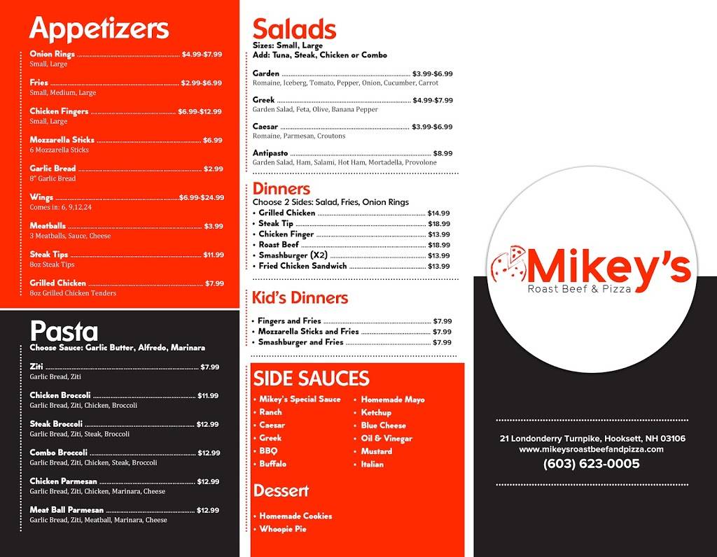 Mikeys Roast Beef and Pizza | restaurant | 21 Londonderry Turnpike, Hooksett, NH 03106, USA | 6036230005 OR +1 603-623-0005
