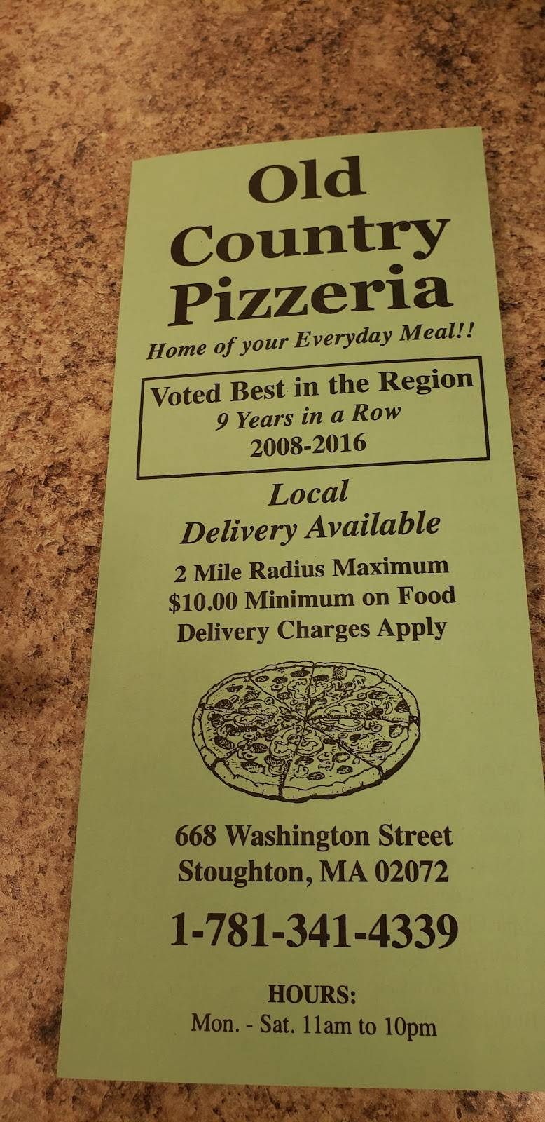 Old Country Pizzeria | restaurant | 672 Washington St, Stoughton, MA 02072, USA | 7813414339 OR +1 781-341-4339