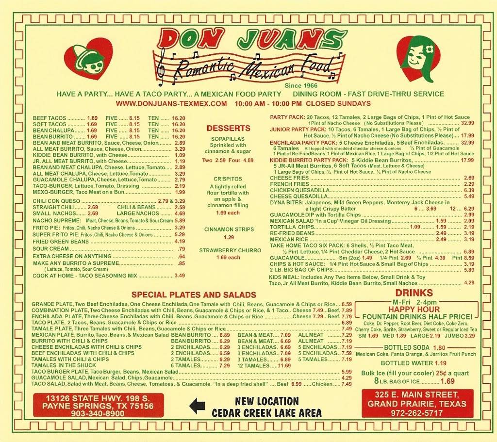 Don Juans Romantic Mexican Food | restaurant | 13126 TX-198 S, Enchanted Oaks, TX 75156, USA | 9033408900 OR +1 903-340-8900