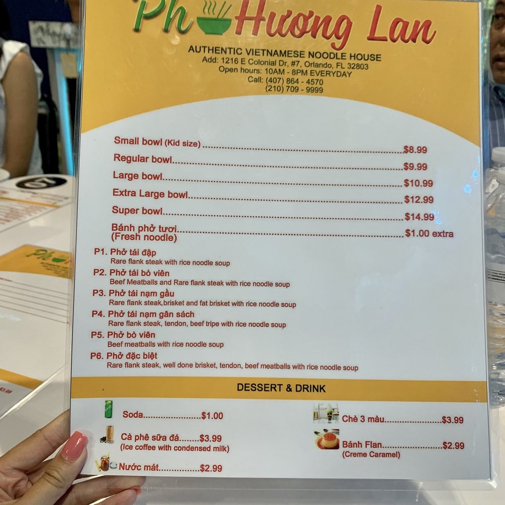 Phở Hương Lan | restaurant | 1216 E Colonial Dr Suite #7, Orlando, FL 32803, USA | 2107099999 OR +1 210-709-9999