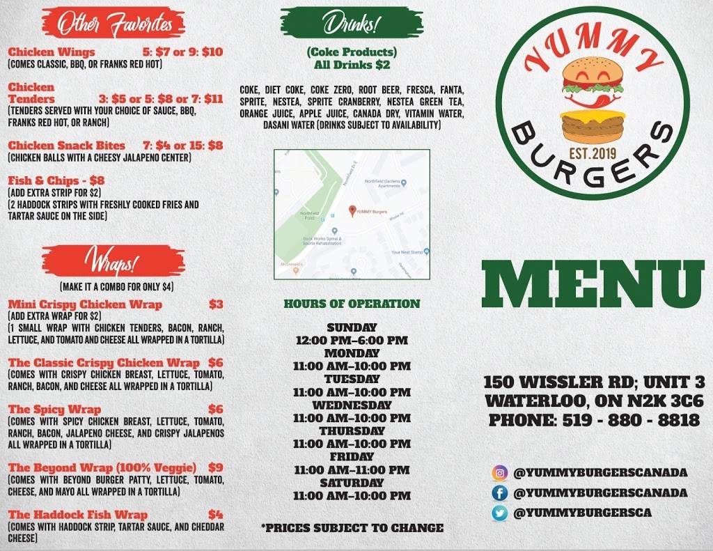 YUMMY Burgers | restaurant | 150 Wissler Rd Unit 3, Waterloo, ON N2K 3C6, Canada | 5198808818 OR +1 519-880-8818