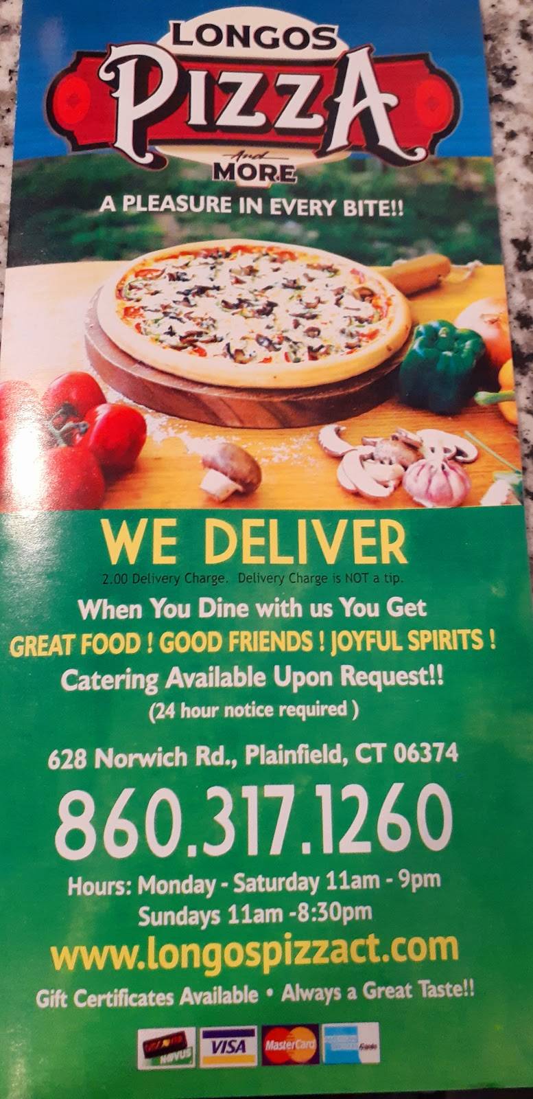 Longos Pizza | restaurant | 628 Norwich Rd, Plainfield, CT 06374, USA | 8603171260 OR +1 860-317-1260
