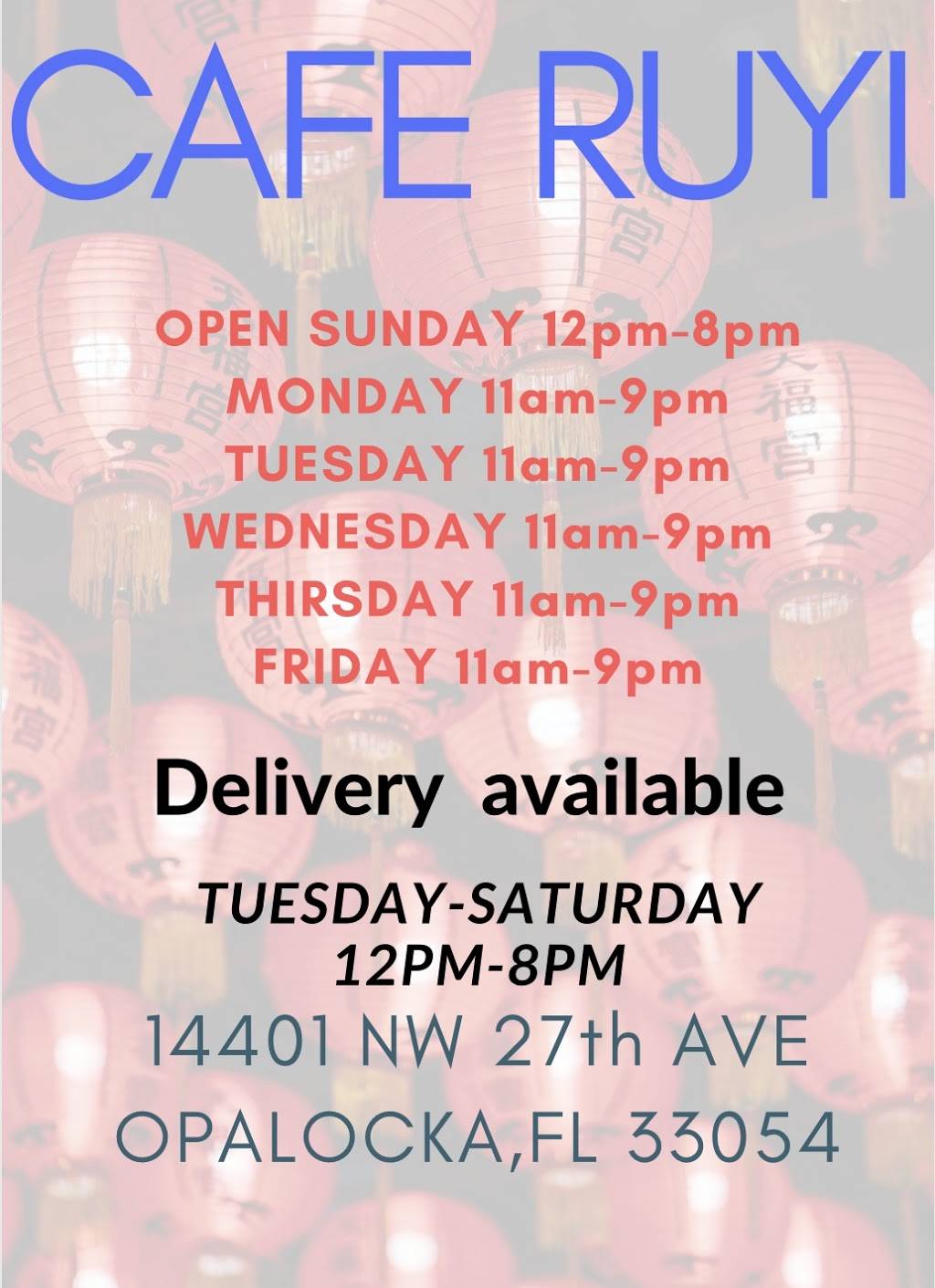 Cafe Ruyi Chinese Food | restaurant | 14401 NW 27th Ave, Opa-locka, FL 33054, USA | 3056882112 OR +1 305-688-2112