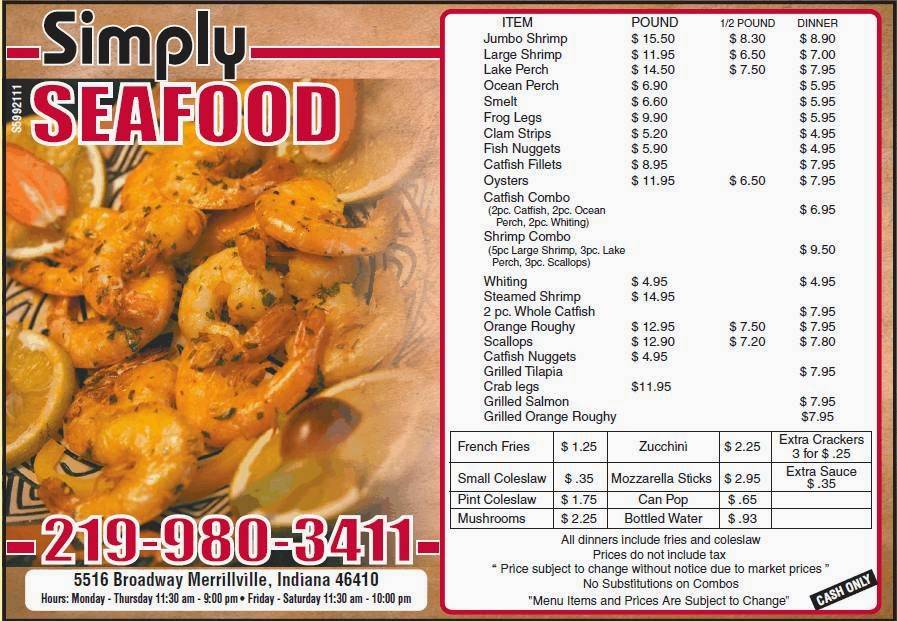Simply Seafood | restaurant | 5516 Broadway, Merrillville, IN 46410, USA | 2199803411 OR +1 219-980-3411