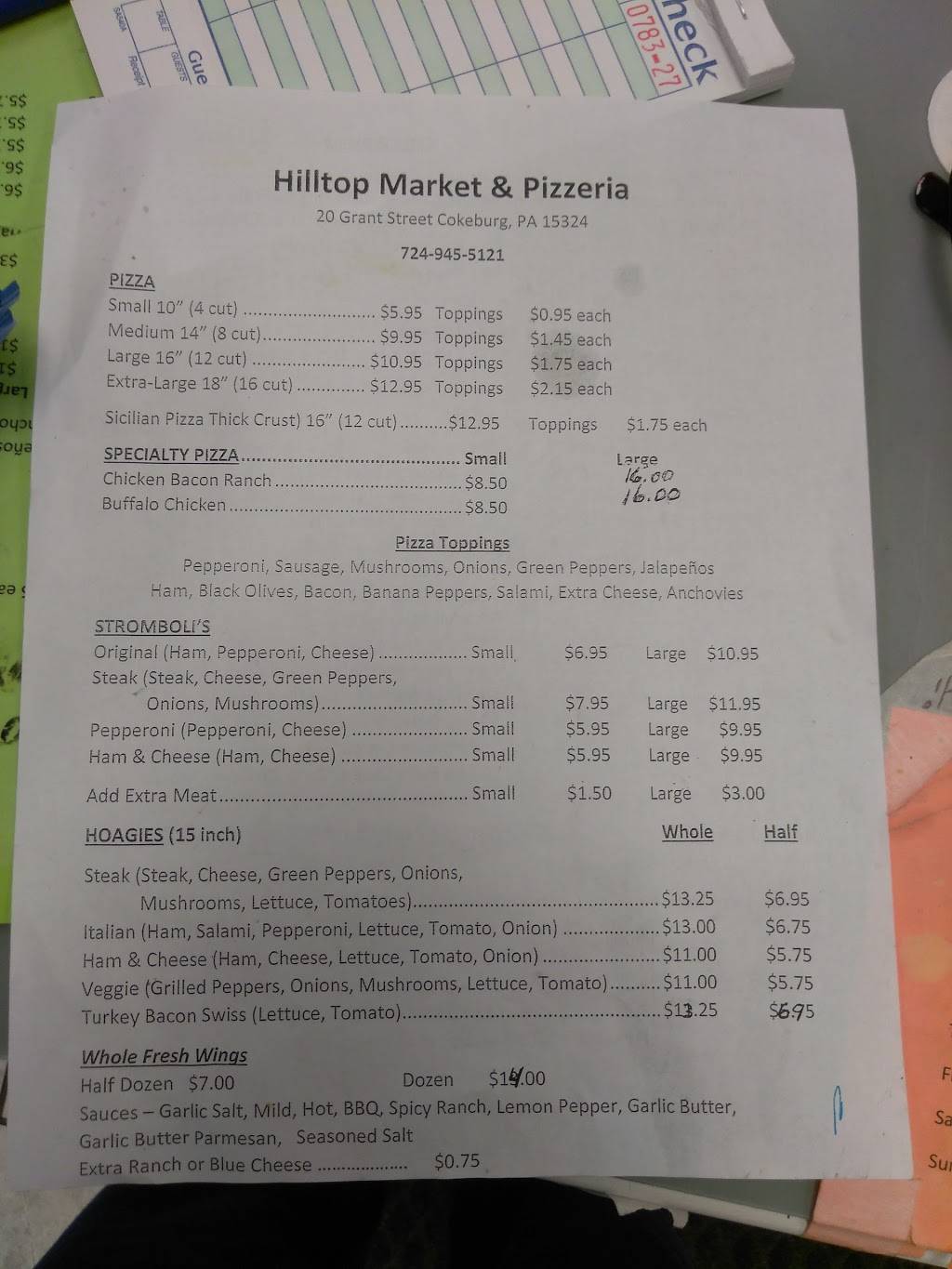 Hilltop Market And Pizzeria | restaurant | 2 Grant St, Eighty Four, PA 15330, USA | 7249455121 OR +1 724-945-5121