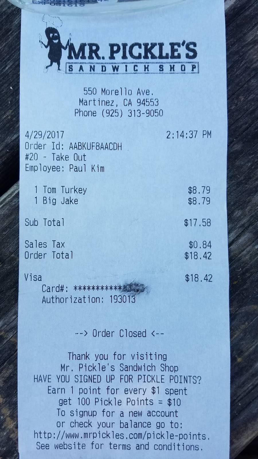Mr. Pickles Sandwich Shop | restaurant | 550 Morello Ave, Martinez, CA 94553, USA | 9253139050 OR +1 925-313-9050