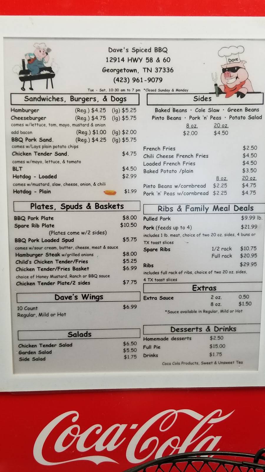 Daves Spiced Right Bbq | restaurant | 12914 TN-58, Georgetown, TN 37336, USA | 4239619079 OR +1 423-961-9079