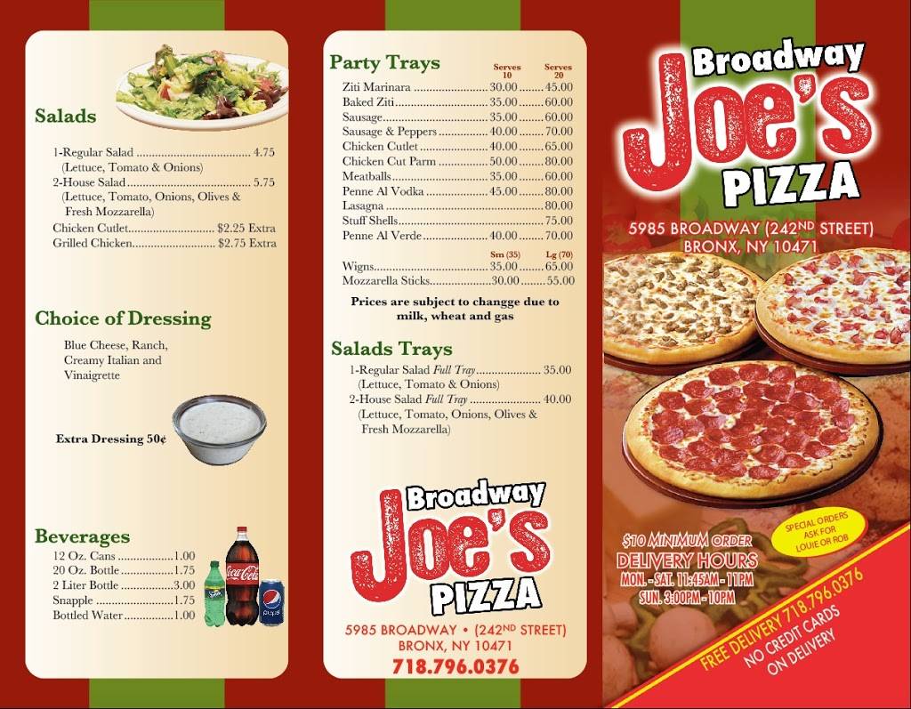 Broadway Joes Pizza | restaurant | 5985 Broadway, Bronx, NY 10471, USA | 7187960376 OR +1 718-796-0376