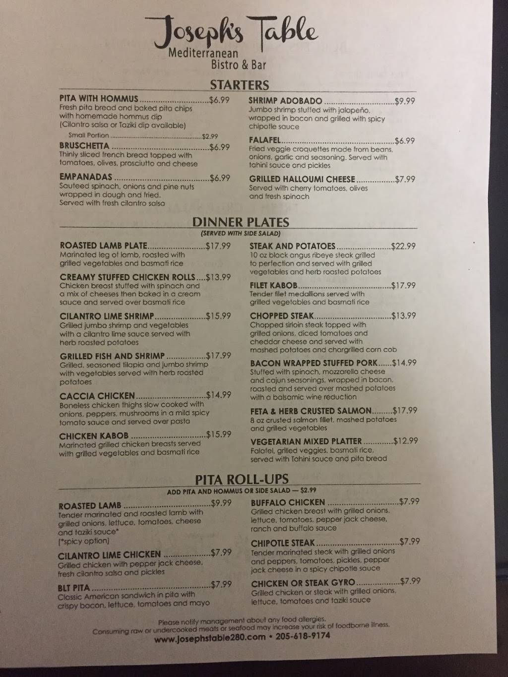 Joseph’s Table | restaurant | 100 Chelsea Corners, Chelsea, AL 35043, USA | 2056189174 OR +1 205-618-9174