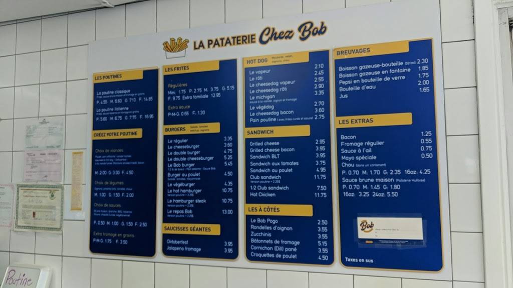 Chez Bob Pataterie | restaurant | 1180 Rue Saint-Louis, Gatineau, QC J8T 2L8, Canada | 8195610886 OR +1 819-561-0886
