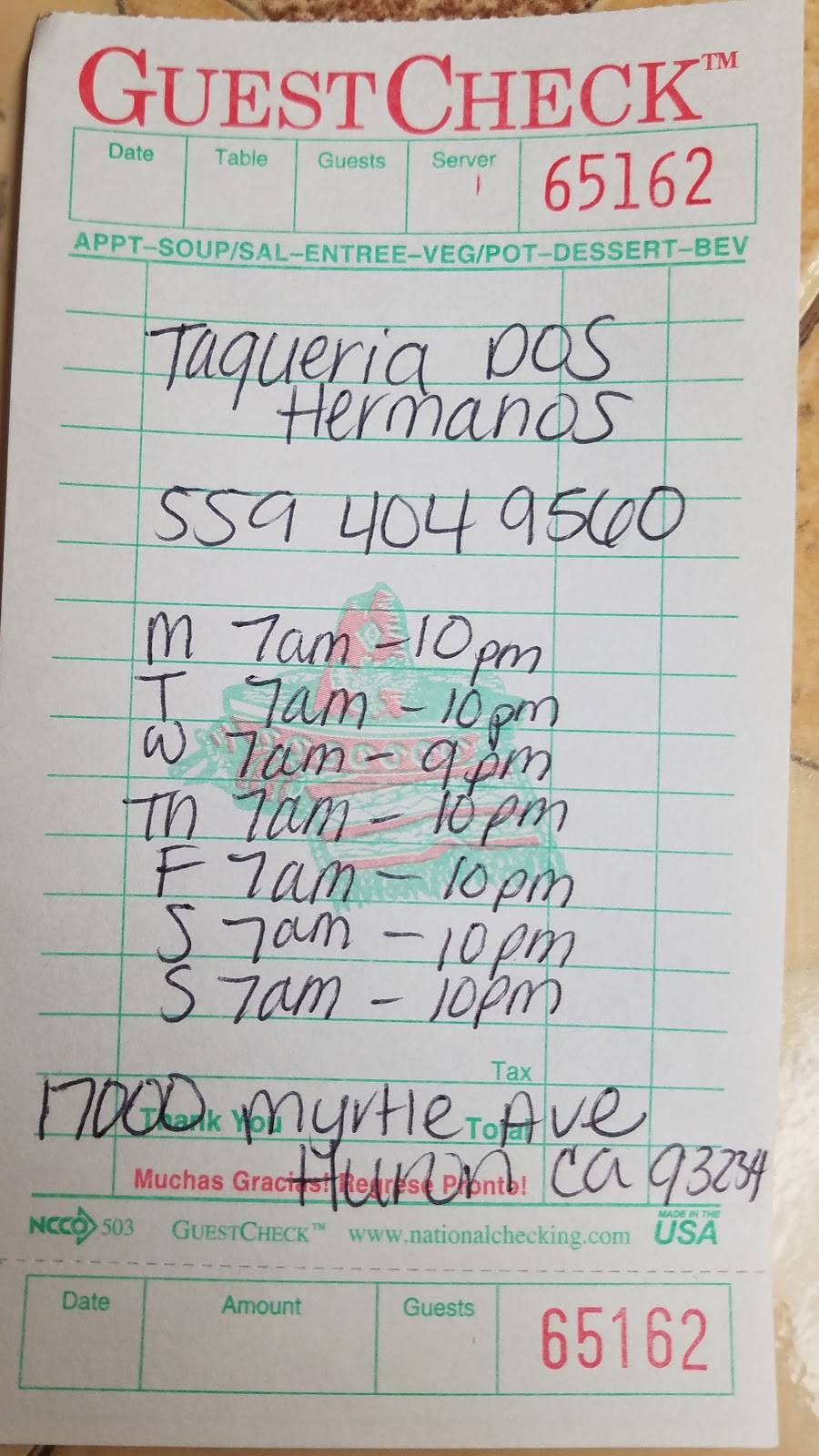 Taqueria Dos Hermanos | restaurant | 17000 Myrtle St, Huron, CA 93234, USA | 5594049560 OR +1 559-404-9560