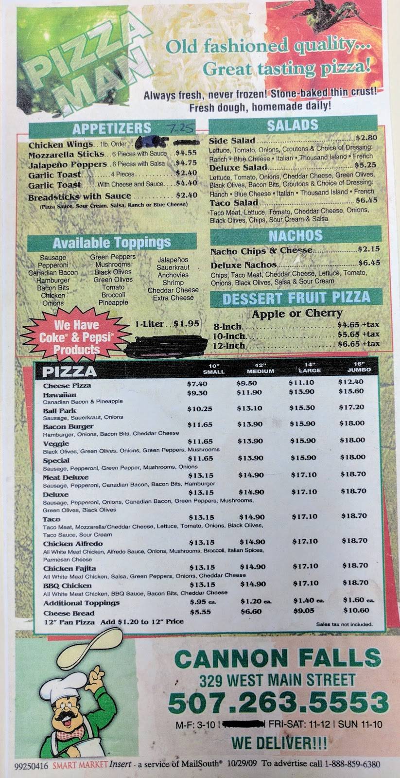 Pizza Man | meal delivery | 329 Main St W, Cannon Falls, MN 55009, USA | 5072635553 OR +1 507-263-5553