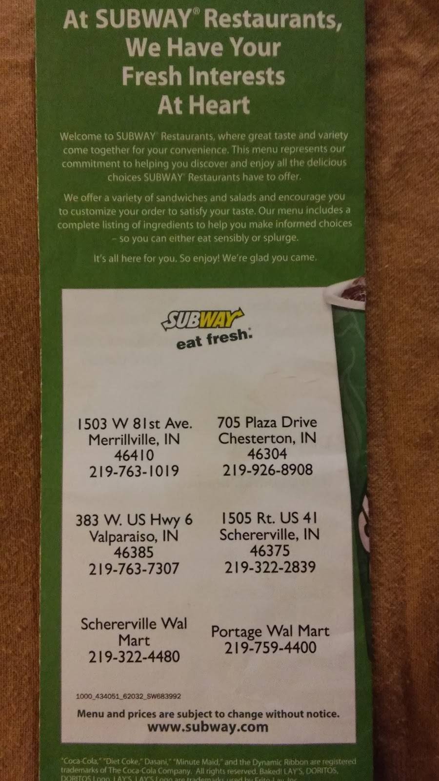 Subway | restaurant | 473 W US Hwy 30, Valparaiso, IN 46385, USA | 2197591072 OR +1 219-759-1072