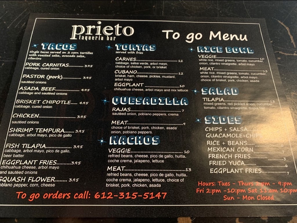 Prieto Taqueria | restaurant | 4751 Nicollet Ave, Minneapolis, MN 55419, USA | 6123155147 OR +1 612-315-5147