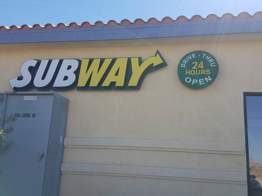 Subway | restaurant | 3664 Adobe Rd, Twentynine Palms, CA 92277, USA | 7603615162 OR +1 760-361-5162
