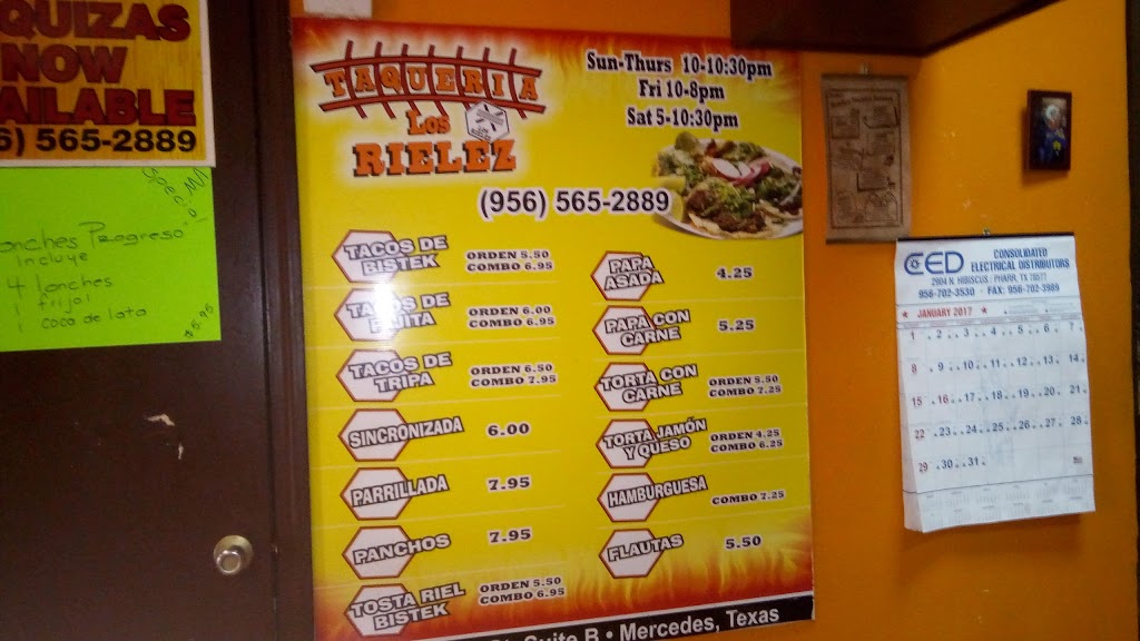 Taqueria Los Rielez | restaurant | 509 W 2nd St, Mercedes, TX 78570, USA | 9565652889 OR +1 956-565-2889
