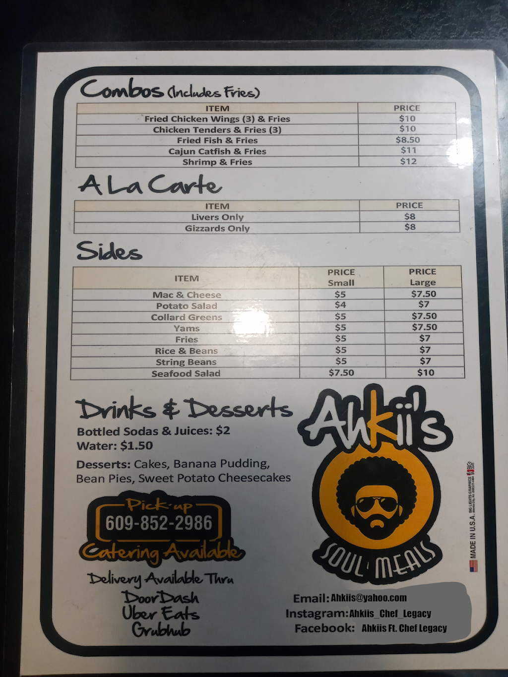 Ahkiis Soul Meals Ft. Chef Legacy | restaurant | 1316 Atlantic Ave, Atlantic City, NJ 08401, USA | 6098522986 OR +1 609-852-2986