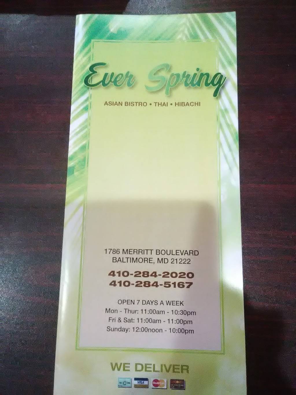 Ever Spring | restaurant | 1786 Merritt Blvd, Dundalk, MD 21222, USA | 4102845167 OR +1 410-284-5167