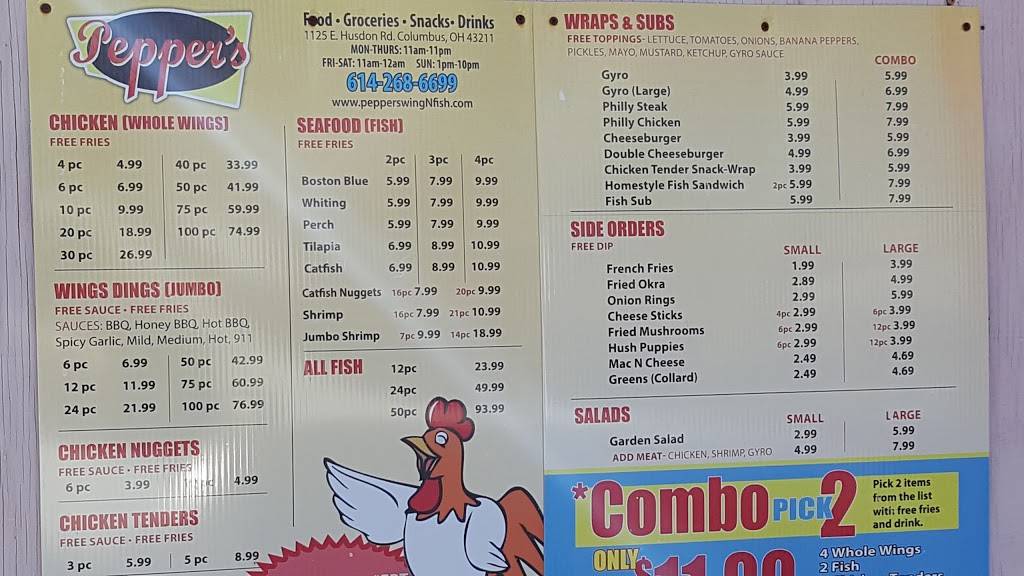 Peppers Chicken & Fish | restaurant | 1125 E Hudson St, Columbus, OH 43211, USA | 6142686699 OR +1 614-268-6699