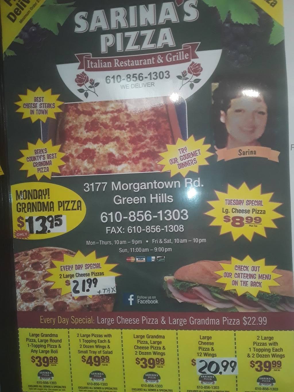 Sarina s italian restaurant | restaurant | 3177 Morgantown Rd, Mohnton, PA 19540, USA | 6108561303 OR +1 610-856-1303