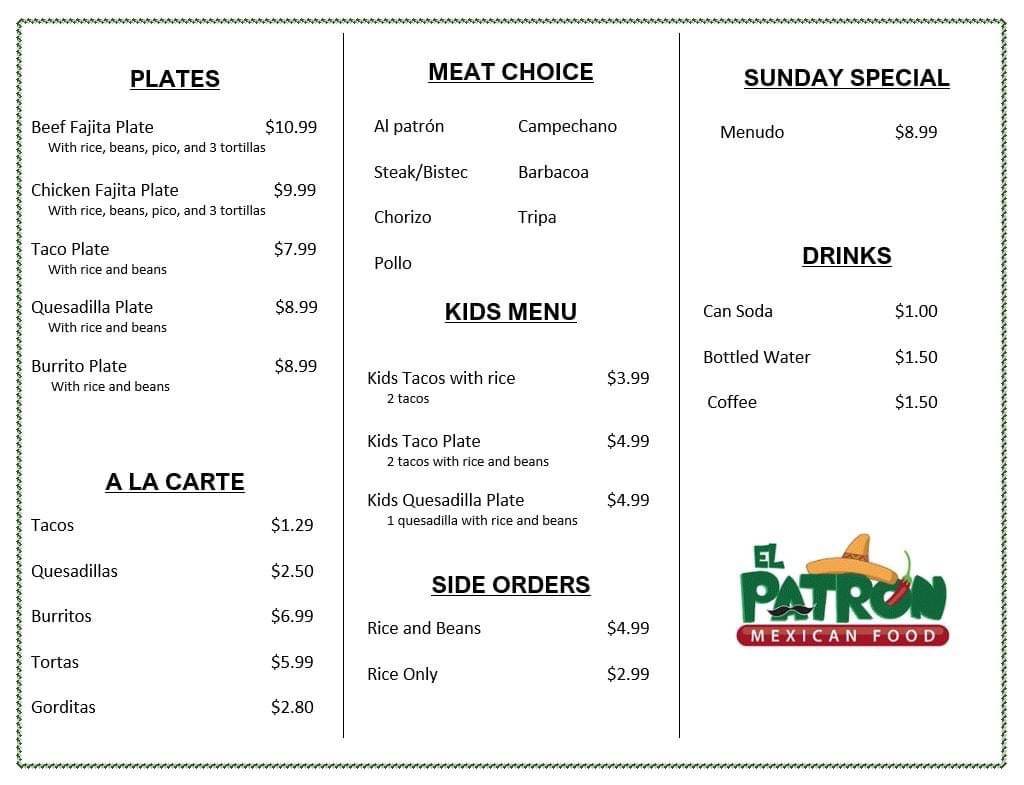 El Patrón Mexican Food Carry Out/Take Out Only | restaurant | 9102 Farm to Market Rd 2259, Nacogdoches, TX 75961, USA | 9365859243 OR +1 936-585-9243