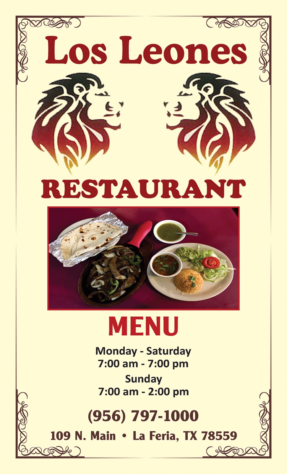 Los Leones Restaurant | restaurant | 109 Main St, La Feria, TX 78559, USA | 9567971000 OR +1 956-797-1000
