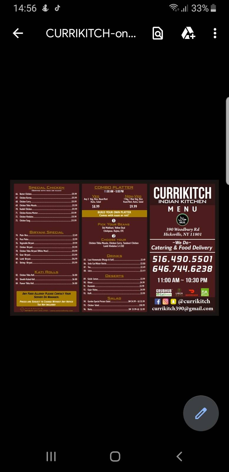 Currikitch Indian Kitchen | restaurant | 390 Woodbury Rd, Hicksville, NY 11801, USA | 5164905501 OR +1 516-490-5501