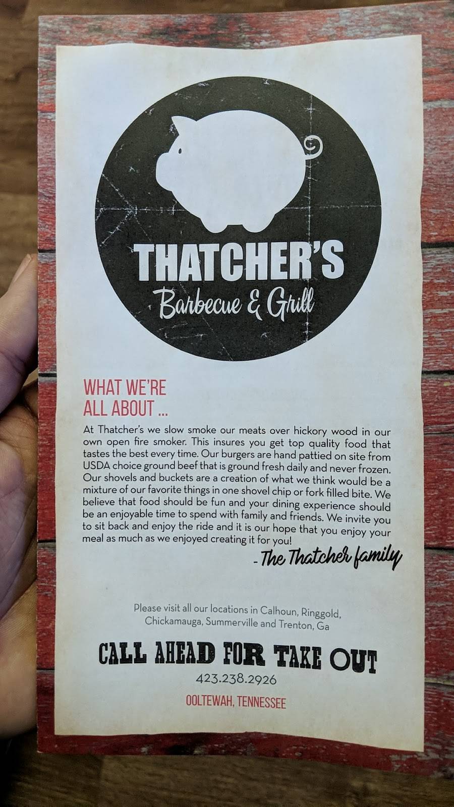 Thatchers Barbecue | restaurant | 5722 Main St, Ooltewah, TN 37363, USA | 4232382926 OR +1 423-238-2926