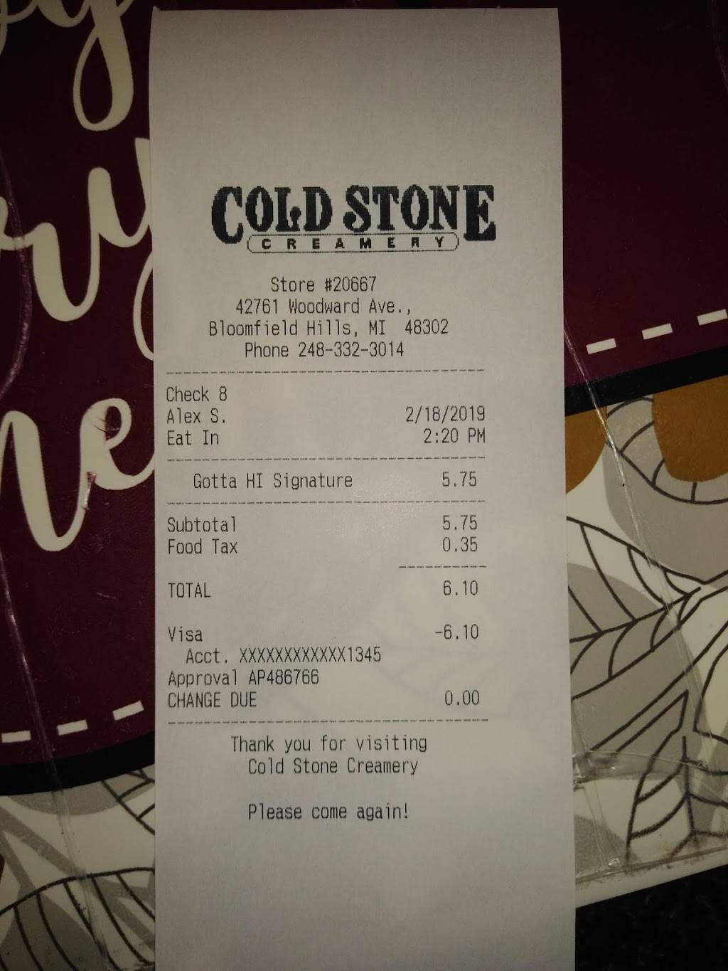 Cold Stone Creamery | bakery | 42761 Woodward Ave, Bloomfield Hills, MI 48302, USA | 2483323014 OR +1 248-332-3014