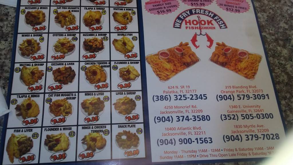 Hook Fish & Chicken | restaurant | 1340 E University Ave, Gainesville, FL 32641, USA | 3525050300 OR +1 352-505-0300