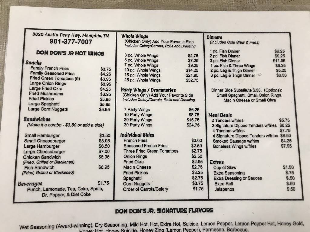 Don Dons Hot Wings | restaurant | 3620 Austin Peay Hwy, Memphis, TN 38128, USA | 9013777007 OR +1 901-377-7007