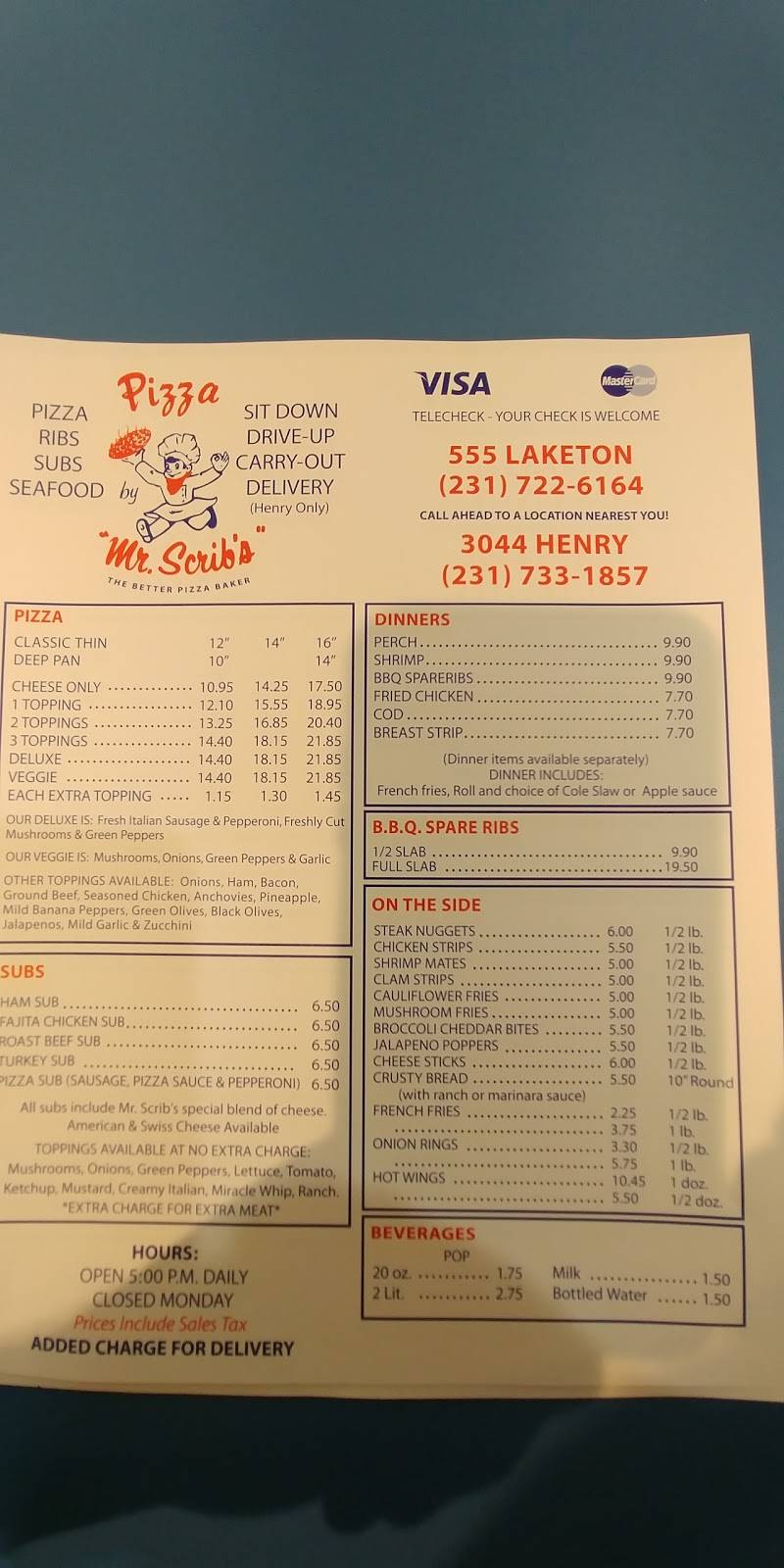 Mr. Scribs Pizza | restaurant | 3044 Henry St, Norton Shores, MI 49441, USA | 2317331857 OR +1 231-733-1857