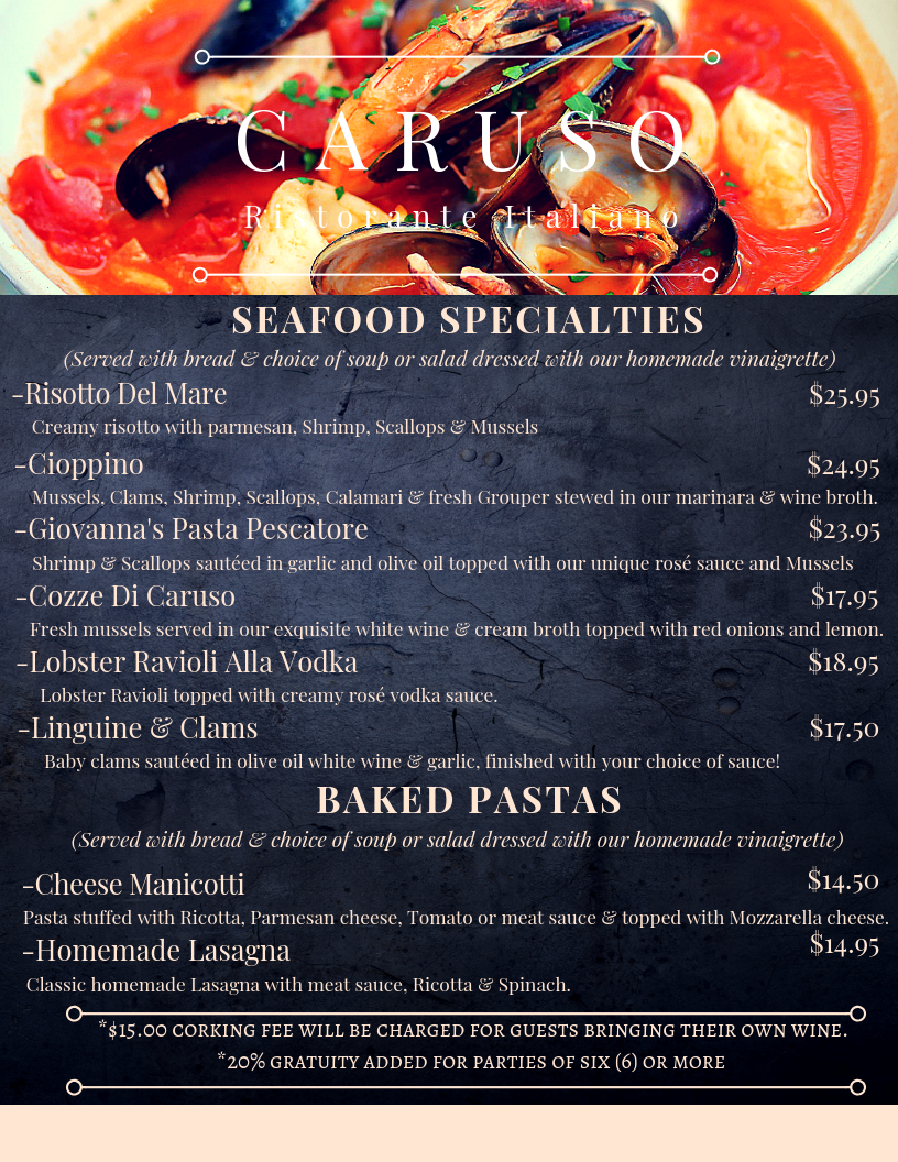 Caruso Ristorante Italiano | restaurant | 124 107th Ave, Treasure Island, FL 33706, USA | 7279545973 OR +1 727-954-5973