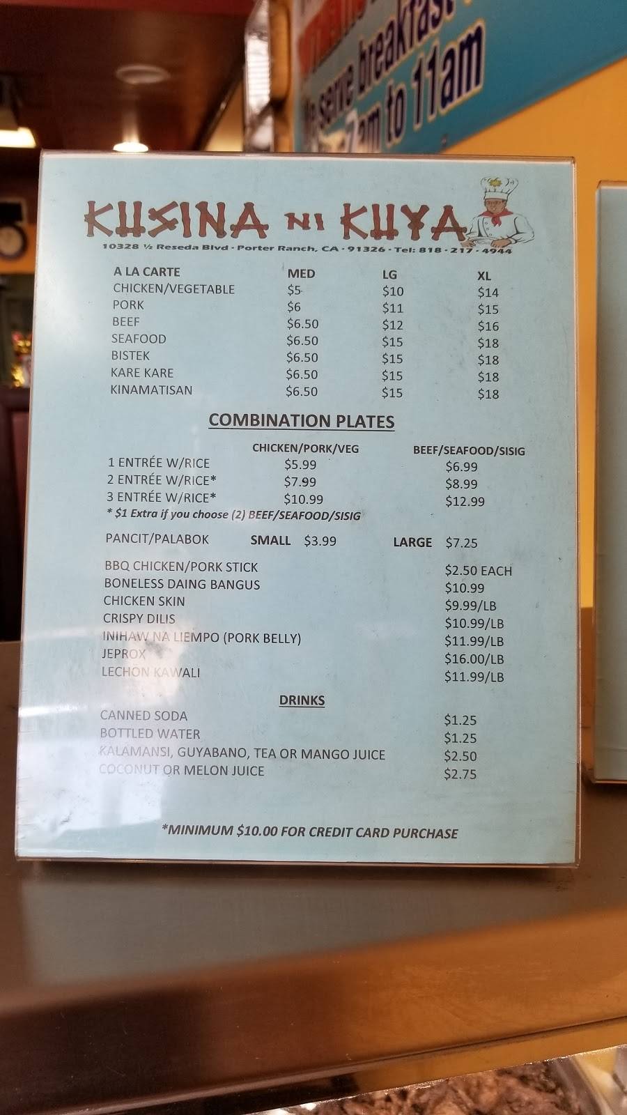 Kusina Ni Kuya | restaurant | 1/2, 10328 Reseda Boulevard, Porter Ranch, CA 91326, USA | 8182174944 OR +1 818-217-4944