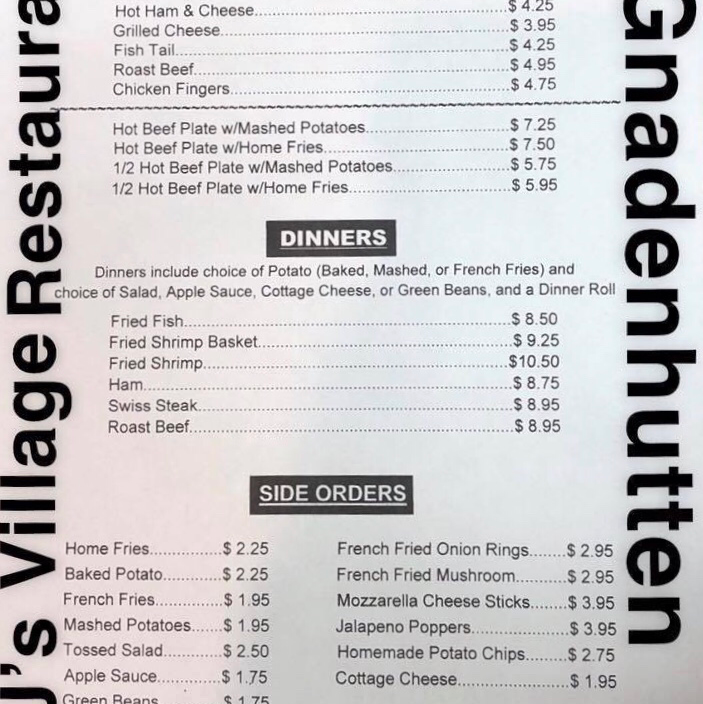 TJ’s Village Restaurant | restaurant | 117 N Walnut St, Gnadenhutten, OH 44629, USA | 7405614067 OR +1 740-561-4067