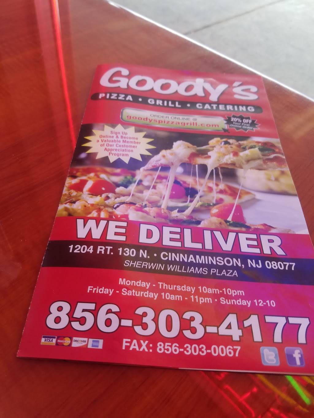 Goodys Pizza & Grill | restaurant | 1204 US-130, Cinnaminson, NJ 08077, USA | 8563034177 OR +1 856-303-4177