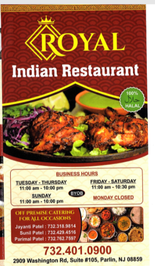 Royal Indian Restaurant | restaurant | 2909 Washington Rd, Parlin, NJ 08859, USA | 7324010900 OR +1 732-401-0900