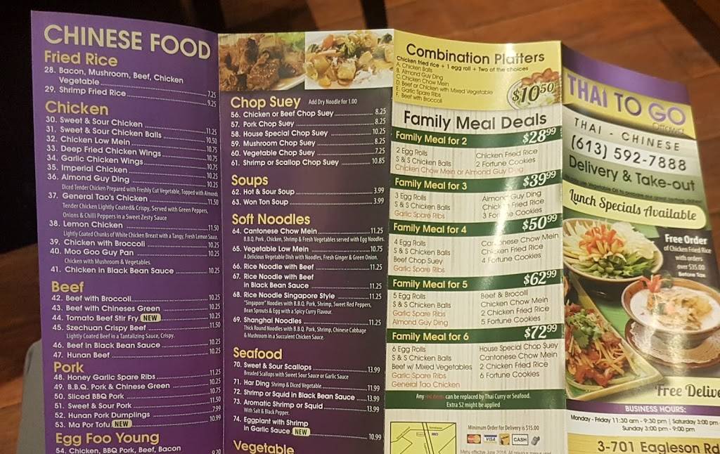 Thai to Go | restaurant | 3-701 Eagleson Rd, Kanata, ON K2M 2G1, Canada | 6135927888 OR +1 613-592-7888