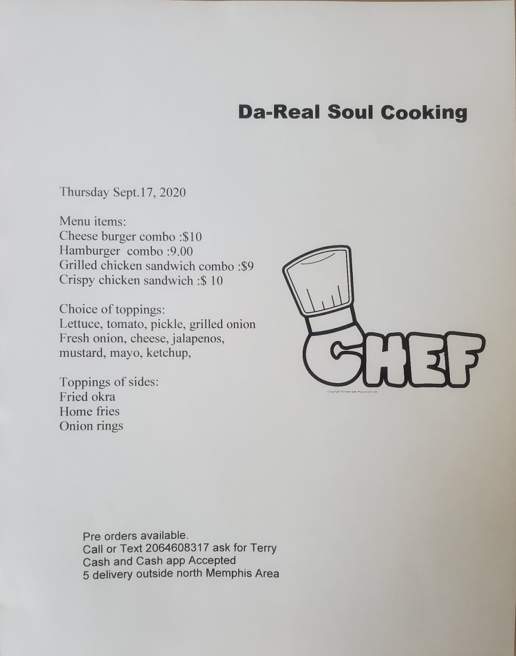 DA Real soulfood | restaurant | 3738 Wolf Trail Dr, Memphis, TN 38128, USA | 2064608317 OR +1 206-460-8317