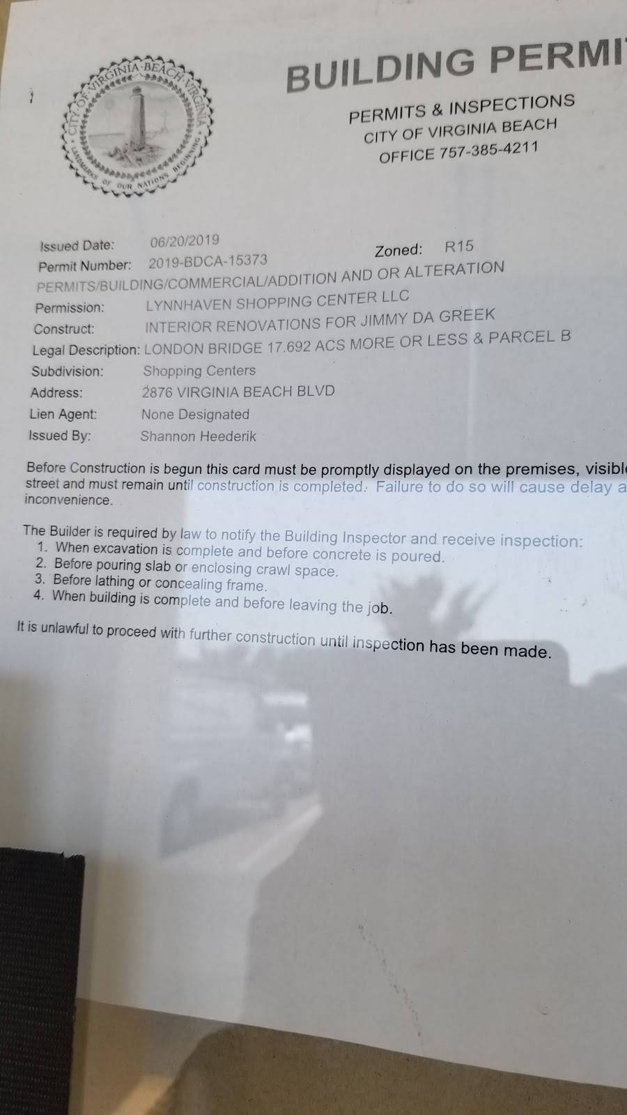 Jimmy, Da Greek Deli | restaurant | 2876 Virginia Beach Blvd, Virginia Beach, VA 23452, USA | 7579378299 OR +1 757-937-8299