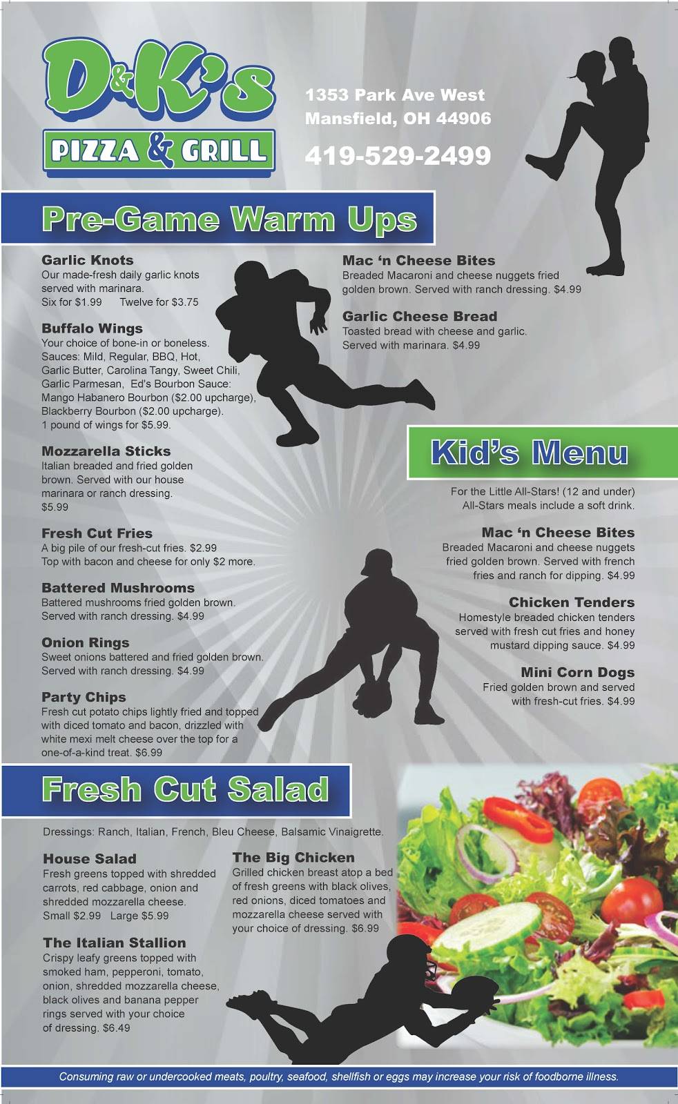 D & Ks Pizza and Grill | restaurant | 1353 Park Ave W, Mansfield, OH 44906, USA | 4195292499 OR +1 419-529-2499