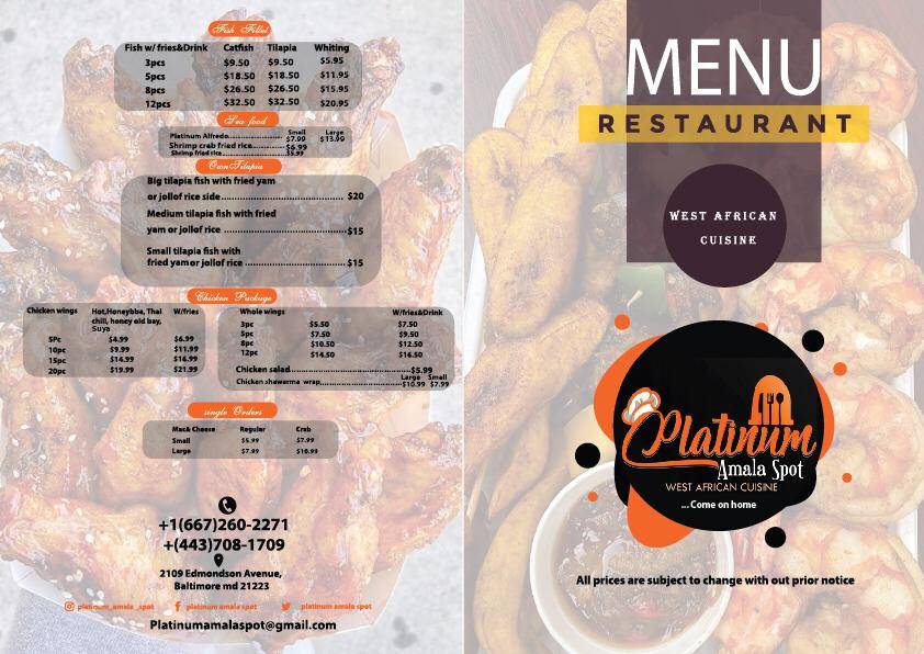 Platinum Amala Spot | restaurant | 2109 Edmondson Ave, Baltimore, MD 21223, USA | 4437081709 OR +1 443-708-1709