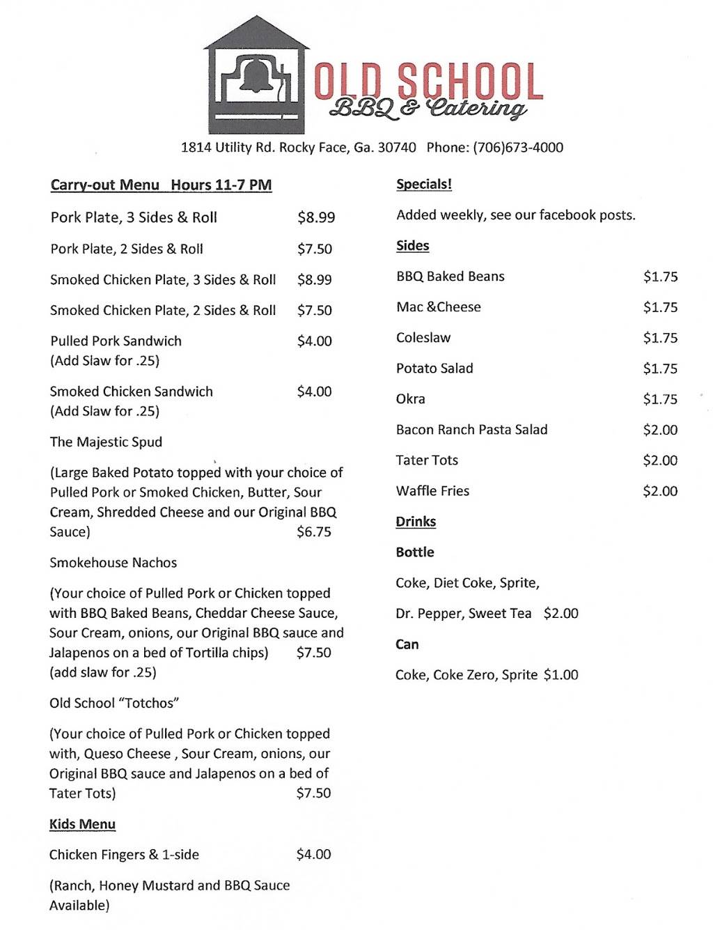 Old School BBQ and Catering | restaurant | 1814 Utility Rd Suite 2, Rocky Face, GA 30740, USA | 7066734000 OR +1 706-673-4000