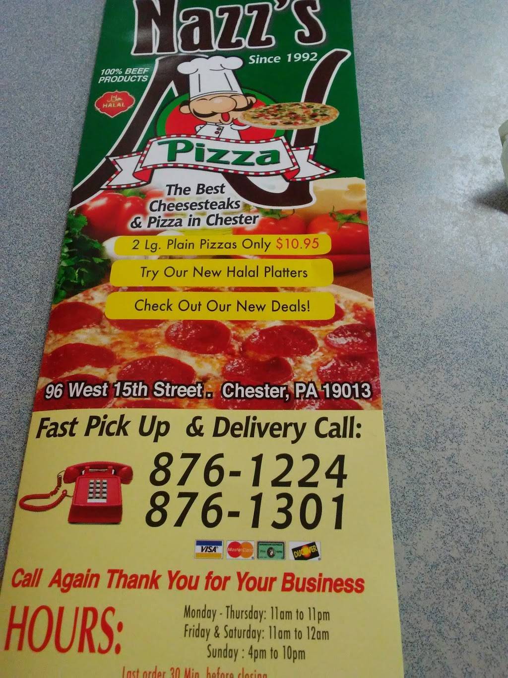 Nazzs Pizza | restaurant | 96 W 15th St, Chester, PA 19013, USA | 6108761224 OR +1 610-876-1224