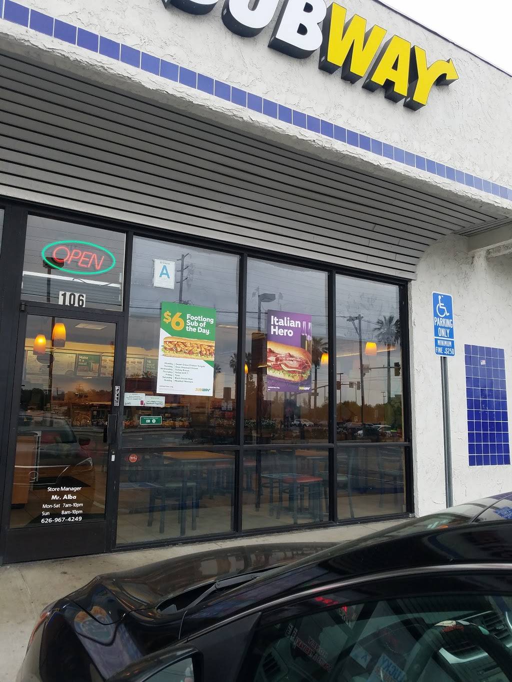Subway Restaurants | restaurant | 500 N Azusa Ave #106, West Covina, CA 91791, USA | 6269674249 OR +1 626-967-4249