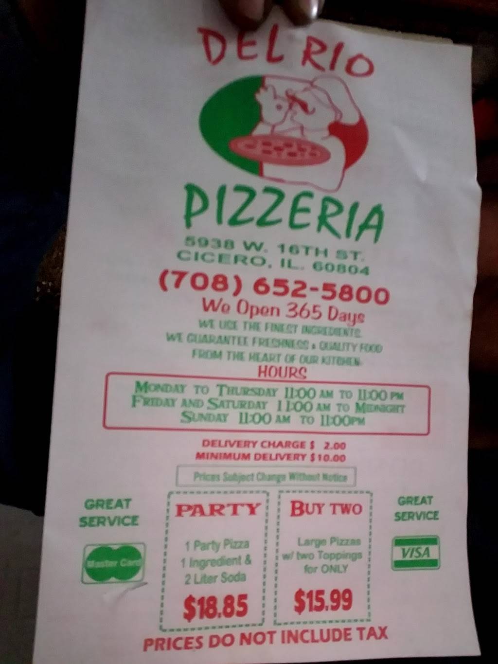 Del Rio Pizzeria | restaurant | 5938 W 16th St, Cicero, IL 60804, USA | 7086525800 OR +1 708-652-5800