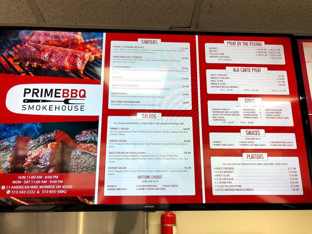 Prime BBQ Smokehouse | restaurant | 11 American Way, Monroe, OH 45050, USA | 5133422222 OR +1 513-342-2222