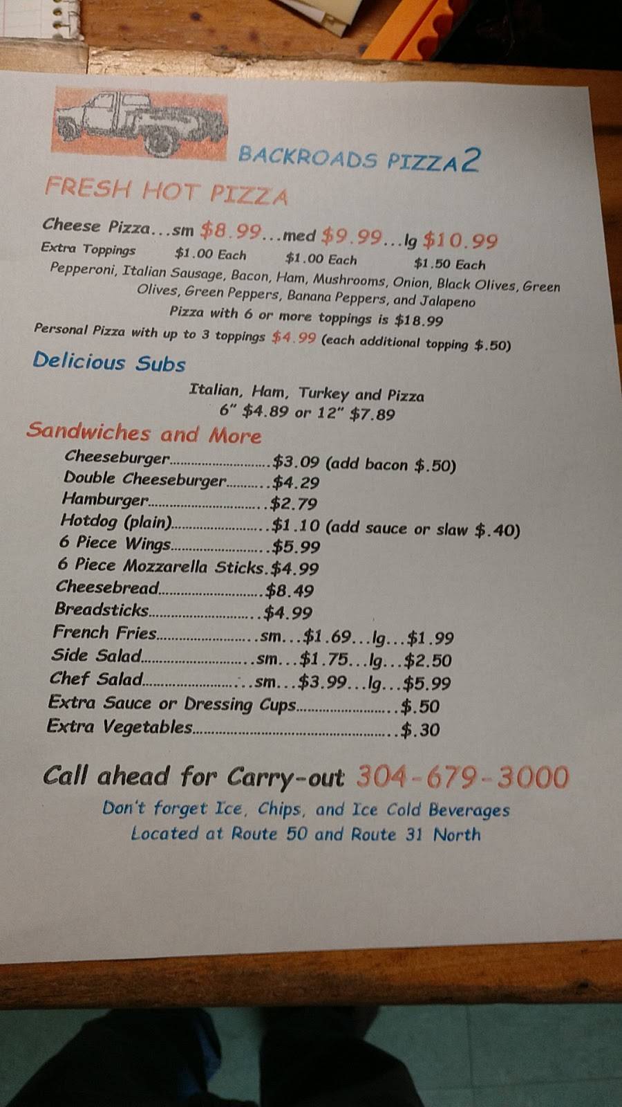 Back Roads Pizza 2 | restaurant | 9297 Deerwalk Highway, Walker, WV 26180, USA | 3046793000 OR +1 304-679-3000