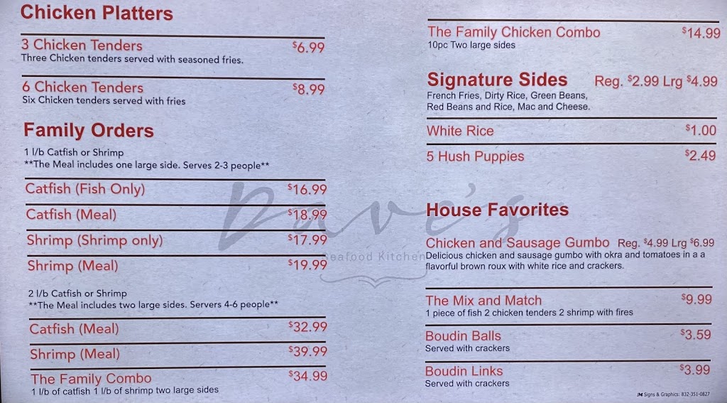 Daves Seafood Kitchen | restaurant | 12703 Kirby Dr B, Houston, TX 77047, USA | 3465710182 OR +1 346-571-0182