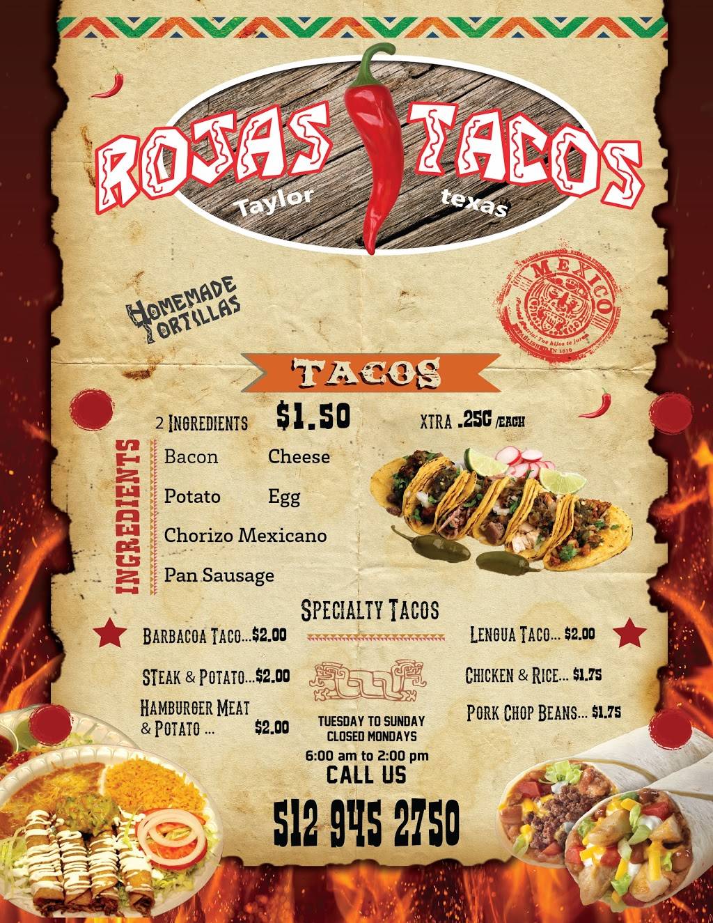 Rojas Tacos | restaurant | 400 S Main St, Taylor, TX 76574, USA | 5129452750 OR +1 512-945-2750